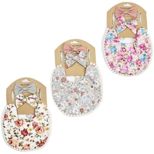 Baby Girls Floral Print Bibs, Reversible Burp Cloth Set for Newborn Infant Toddlers