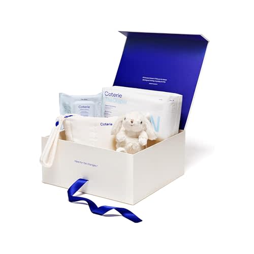 Coterie The Newborn Gift Set, Size Newborn Diapers (31 Count) & Size 1 (33 Count), 1 Travel Size Pack Baby Wipes (18 Count), Plant Based Materials, Hypoallergenic for Sensitive Skin, Baby Essentials