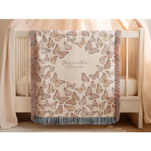 Personalized Butterfly Baby Blanket Soft Minky Name Blanket for Nursery Custom Baby Shower Gift Pastel Butterflies Girl Nursery Decor Gift