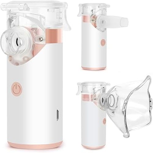 Portable Nebulizer, Rechargeable Nebulizer of Cool Mist, Nebulizer Machine for Adults & Kids, Ultrasonic Mesh Nebulizer with Two Working Modes, Nebulizer Machine with Accessories (Pink)