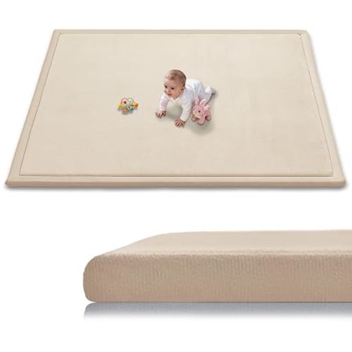 Baby Play Mat for Floor, 71'' x 59'' Thicken Foam Soft Padded Playmat for Tummy Time, Playpen Mat for Toddlers Infant Kids, Water-Repellent Coral Velvet, Non-Slip Bottom Safe for Crawling (Brown)