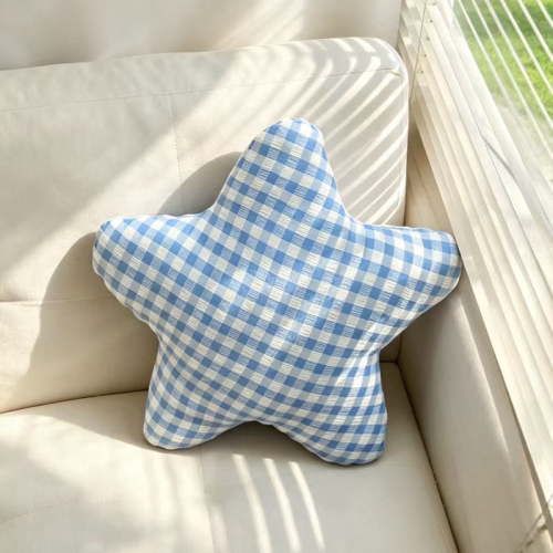 Plush Star Throw Pillow Cute Gingham Plaid Star Shaped Cushion Decor 15.7 Inch