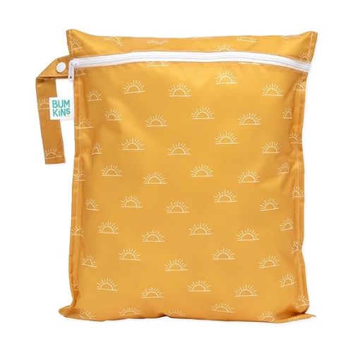 Bumkins Waterproof Wet Bag for Baby, Travel, Swim Suit, Cloth Diapers, Pump Parts, Pool, Beach, Gym Clothes, Toiletry, Hook to Stroller, Daycare, Zipper Reusable Wetdry Packing Pouch, Yellow