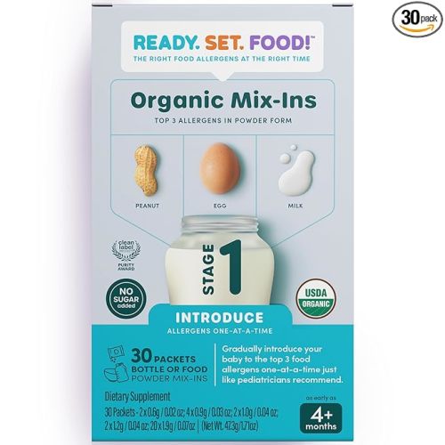 Ready Set Food Stage 1 Organic Baby Food Mix-Ins - Early Baby Allergen Introduction Kit 4+ Months - Powdered Eggs Peanut Milk - Pediatrician Recommended, No Added Sugar - 30 Day Supply