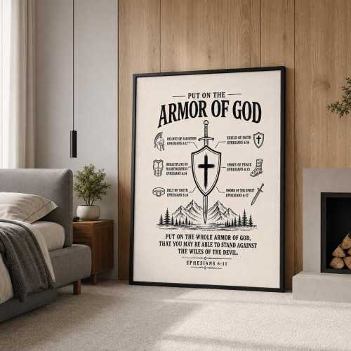 Armor of God Poster | Ephesians 6:11 Scripture Poster for Boys and Men | Teen Boy Bedroom Decor | Bible Verse Wall Art