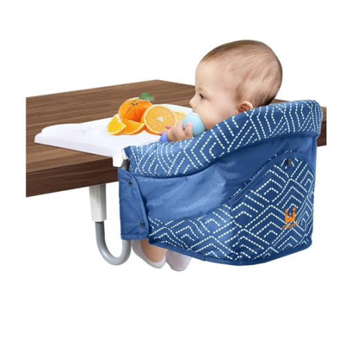 MTWML Hook On High Chair with Tray,Portable Baby High Chair That Attaches to Table,Clip On Fast Table Seat for Babies and Toddlers.Baby Feeding Seat for Dining Tables and Counter(Stripe-Blue)