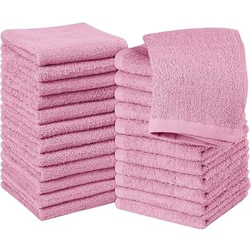 Utopia Towels 24 Pack Cotton Washcloths Set, 100% Ring Spun Cotton, Premium Quality Flannel Face Cloths, Highly Absorbent and Soft Feel Fingertip Towels, Dusty Pink