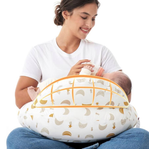 Momcozy Original Nursing Pillow for Breastfeeding-Innovative Safety Guard - Wider Feeding Pillows for More Support for Mom & Baby- Easier Nursing & Hand Free- Fit for All, Removable Cotton Cover