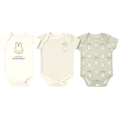 Miffy Baby Girls' 3-Pack Short Sleeve Soft Cotton Blend Bodysuit Sets