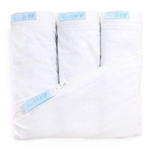 QuickZip Crib Sheet Set - Faster, Safer, Easier Baby Crib Sheets - Includes White Wraparound Base & 3 Zip-On Crib Sheets – White 100% Cotton - Fits All Standard Crib Mattresses