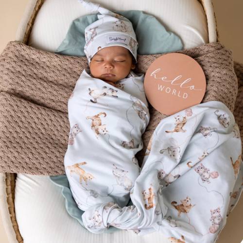 Kittens Organic Jersey Wrap & Beanie Set | Snuggle Hunny