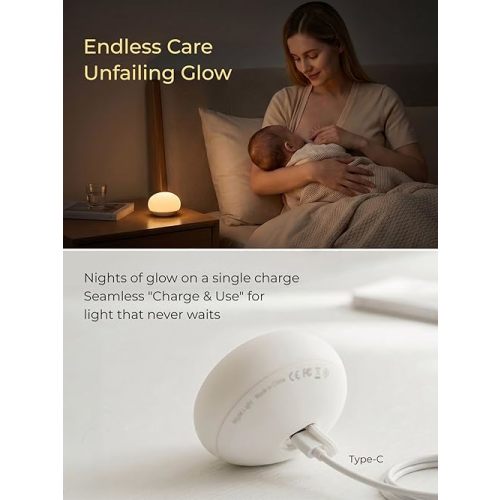 EASZZZ Baby Night Light, Nursery Night Lamp for Breastfeeding, Soft BPA Free Silicone Touch Night Lamp, Eye Caring, Easy Flip Design, Stepless Dimming, 1-Pack
