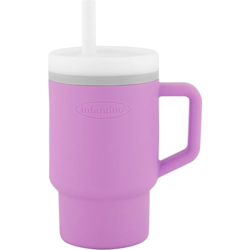 Infantino My 1st Tumbler, 9 Oz. Silicone Sippy Cup with Straw & Handle, Spill-Resistant Baby Cup for On-the-Go, BPA-Free Transition Bottle, Lilac