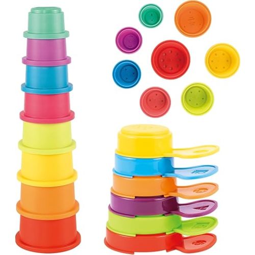 Bath Toys for Babies 6-12 Months, 14PCS Baby Stacking Cups for Toddlers 1-3 with Colorful Bathtub Water Toys and Educational Nesting Cups & Bath Spoons Montessori Bath Toys for 1 Year Old