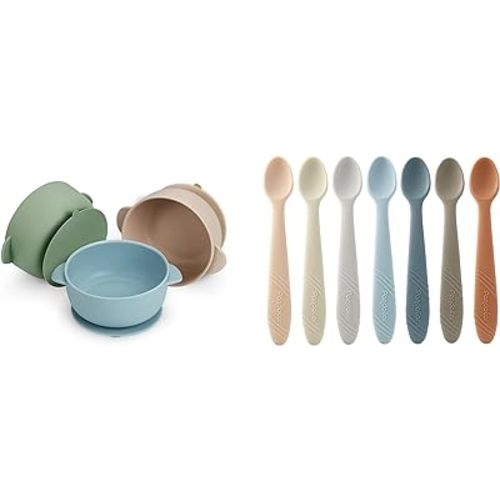 PandaEar 3 Pack Baby Bowls & 7 Pack Silicone Baby Feeding Spoons