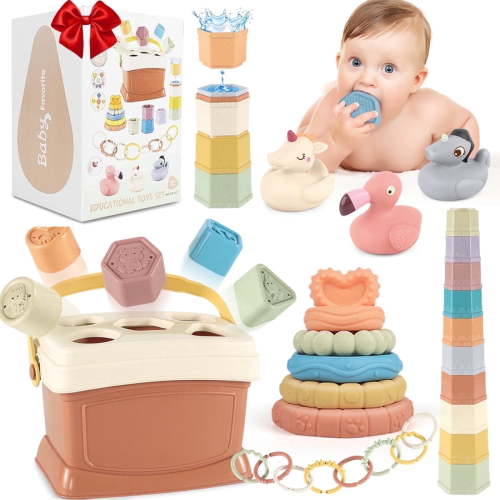 32PCS 6-12-18 Months Baby 5-in-1 Montessori Toys,Boys Girls 1-3 Outdoor Toy&Bath Toy&Stacking Toy,Educational Learning Toys,Toddler Birthday Gift