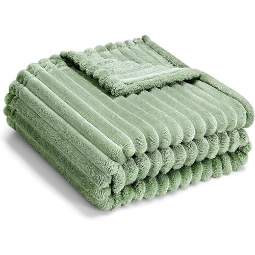 Soft Fleece Baby Blanket Ultra Cozy Green Baby Blankets for Boys Warm and Lightweight Infant Toddler Newborn Receiving Gift with Reversible Stripes for Crib Stroller, 30x40 Inch, Sage Green