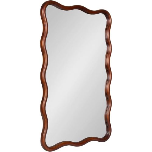 Kate and Laurel Talma Modern Scalloped Rectangle Wall Mirror, 24 x 36, Walnut Brown, Rectangular Wavy Mirror for Use as Bathroom Mirror for Over Sink or Cute Nursery Mirror