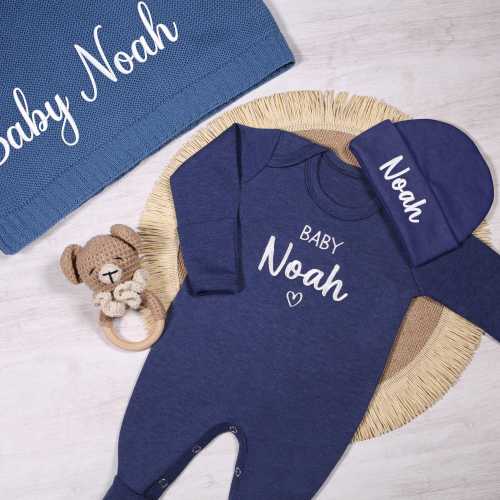 Embroidered Custom Baby Romper, Beanie & Blanket: Personalized Newborn Gift