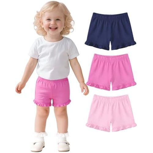 3 Pack Baby Girls Ruffle Shorts Toddler Cotton Dance Shorts Soft Summer Clothes Size 18M-5T