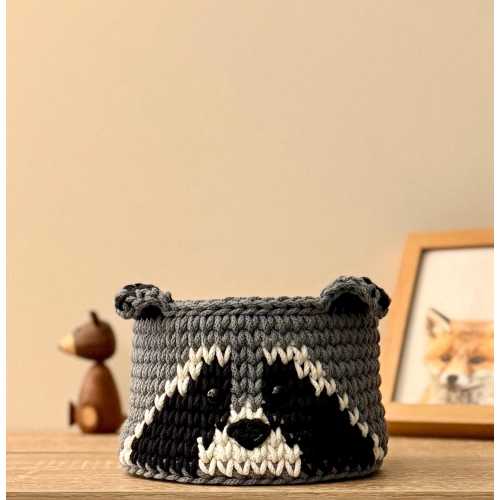 Crocheted Raccoon Basket: Woodland Nursery Decor, Baby Shower Gift