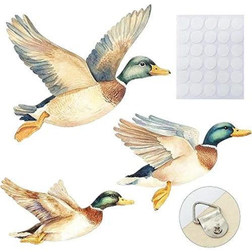 TrinhGuo 3 PCS Mallard Duck Nursery Decor Duck Wall Art, Wooden Wall Decoration, Rustic Green Drake Art Signs, Flying Birds Hanging Decor for Bedroom Living Room (3 Size, Thickness 7 mm)