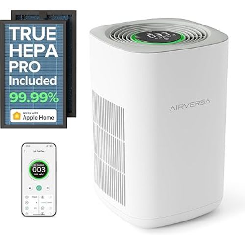 Airversa Air Purifier for Home Bedroom Large Room 1050 Sq Ft Air Filters Up to 99.99% PM2.5 Display Smart Air Cleaner Works with HomeKit for Baby Pet Desktop Office, AP2-2025