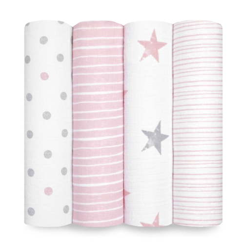 aden + anais Essentials, Cotton Muslin Swaddle Blanket, Doll, Girls, Infants, 4-Pack