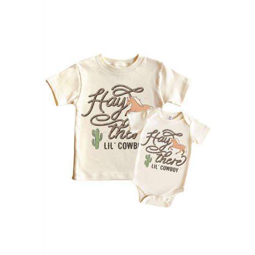 Hay There Lil Cowboy Graphic Bodysuit & Kids Tee | Natural