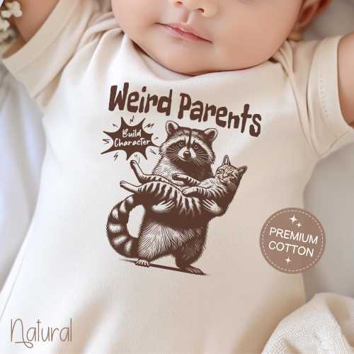 Funny Baby Gift Funny Onesie® Retro Weird Parents Build Character New Parent Gift Cat Baby Clothes Raccoon Baby Shower Gift New Mom Dad Gift