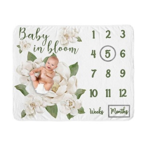 Sweet Jojo Designs Girl Baby Milestone Blanket Watercolor Magnolia Green and Ivory