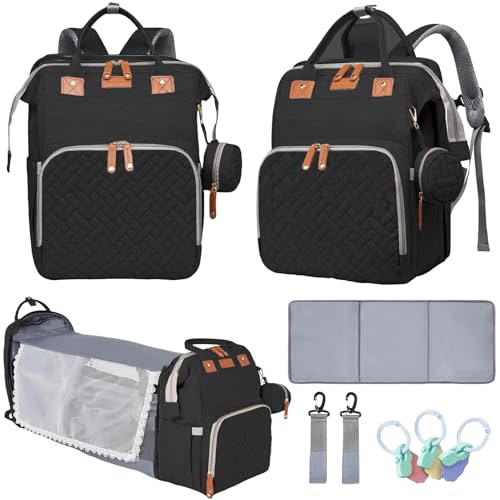 Baby Diaper Bags with Changing Station, Multifunctional Diaper Bag Backpack for Moms Dads with USB Charging Port, Waterproof Travel Diaper, Baby Shower Gifts for Baby Boy & Girls (Black)