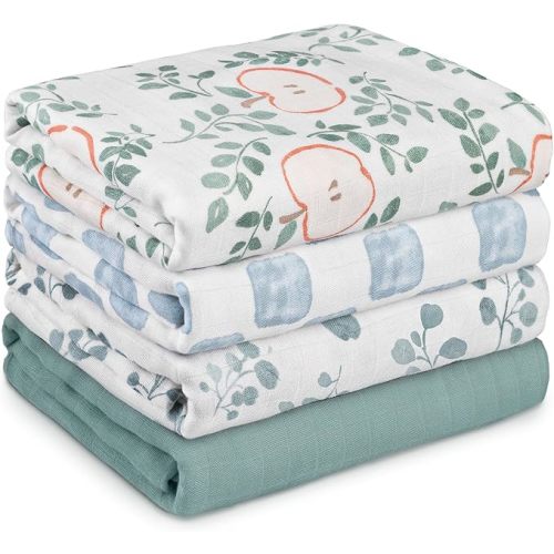 GLLQUEN BABY Muslin Swaddle Blankets 4Pk Receiving Blanket Large 35" x 40"