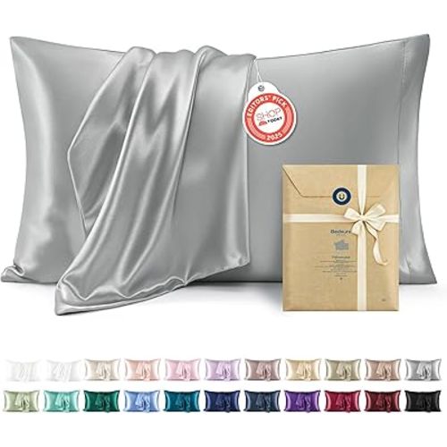 Bedsure King Size Satin Pillowcase Set of 2 - Silver Grey Pillow Covers for Hair and Skin with Envelope Closure, Similar to Silk Pillow Cases, Gifts for Women Men, 20x36 Inches, 2pcs