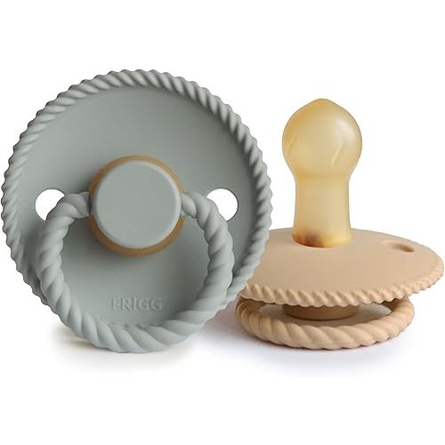 FRIGG Rope Natural Rubber Baby Pacifier | Made in Denmark | BPA-Free (Sage/Croissant, 0-6 Months)