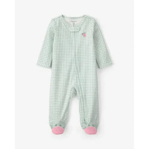 Baby Girl Watermelon Gingham 100% Cotton 2-Way Zip Sleep & Play Pajamas - Green | Carter's