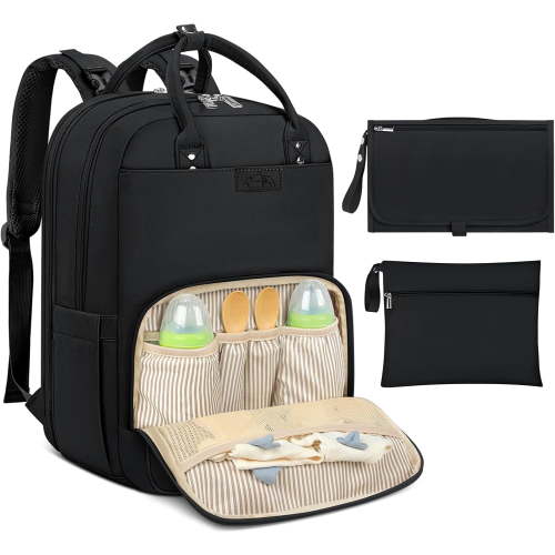Diaper Bag Backpack Portable Waterproof Multifunction Baby Diaper Bag with Changing Pad Stroller Straps Backpack for Moms Dads Travel,Black