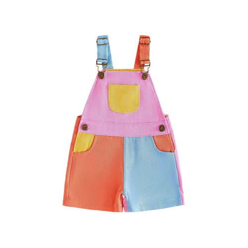 BemeyourBBs Toddler Baby Boy Girl Patchwork Overalls Shorts Kids Contrast Color Sleeveless Romper Jumpsuit with Adjustble Shoulder Strap Pockets 90s Clothes