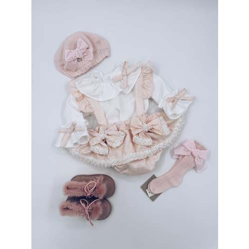 Beautiful Pink Jam Pants 2 piece set with bow and lace details.