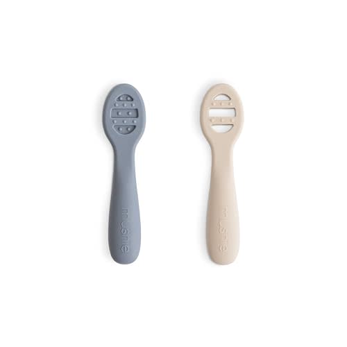 mushie Silicone First Feeding Baby Spoons | 2 Pack (Tradewinds/Shifting Sand)