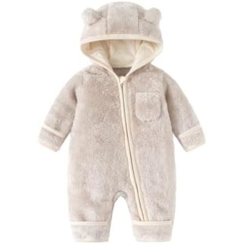 Newborn Baby Boys Girls Bear Hooded Fleece Snowsuit