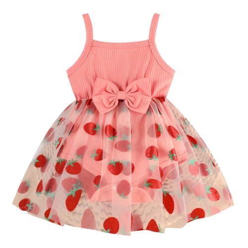 Toimothcn Baby Girls Dresses Sleeveless Casual Strawberry Printed Mesh Tulle Dress Soft Breathable Summer Dresses Lovely Girl's Sundress