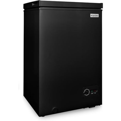 Igloo 3.5 Cu Ft. Upright Deep Freezer Chest- Deep Freezer with Quick Freezing System & Adjustable Thermostat- Low Noise Freezer with Removable Basket & LED Lights for Homes, Garages & Basements- Black