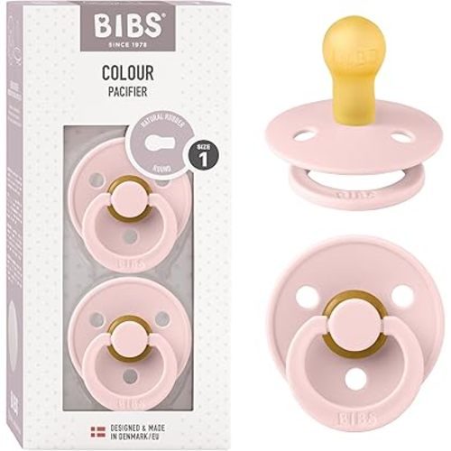 BIBS Pacifiers Colour Collection | Natural Rubber Baby Pacifier | Set of 2 BPA-Free Soothers | Made in Denmark | 0+ Months (Pack of 2) | Blossom