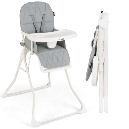 INFANS Baby High Chair, Quick Folding Portable Highchair for Babies and Toddlers with Adjustable Footrest Removable Dishwasher Tray PU Seat, Compact Highchairs for Baby Age 6-36 Months