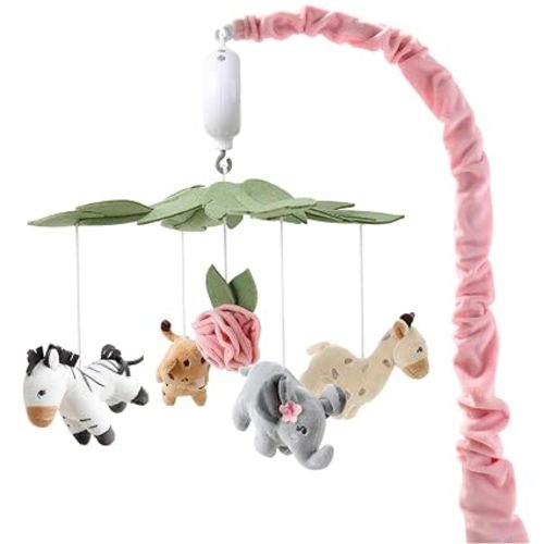 The Peanutshell Crib Mobile for Girls - Soft Pink Musical Baby Crib Mobile with 12 Lullabies, Cute Animal Baby Wildest Dreams Nursery Decor