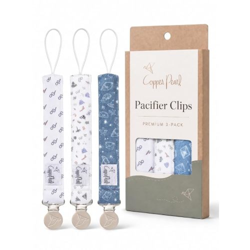 Copper Pearl 3-Pack Pacifier Holders: Premium Knit Binky Clips for Baby Girls and Boys - Stylish Stainless Steel Design for Secure No-Drop Attachment - Wizarding World