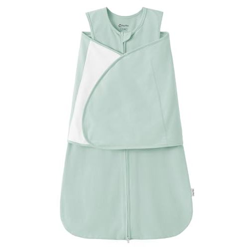 PATPAT Cotton Swaddle for Newborns, Soft Baby Wearable Blanket, Quiet Hook & Loop Closure, Easy Transition Design, 2-Way Zipper for Easy Diaper Changes, 0.5 TOG, Sage Green, 3-6 Months