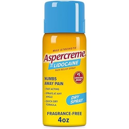 Aspercreme Lidocaine Dry Spray Soothes Aggravated Nerves, Numbing Topical Pain Relief Spray with Max-Strength 4% Lidocaine Sprays at Any Angle, 4 Oz.