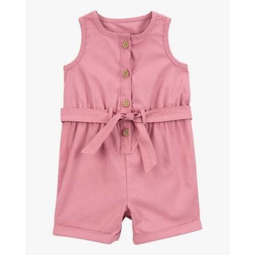 Baby Girl Sleeveless Canvas Romper -Pink - Carter's | Carter's